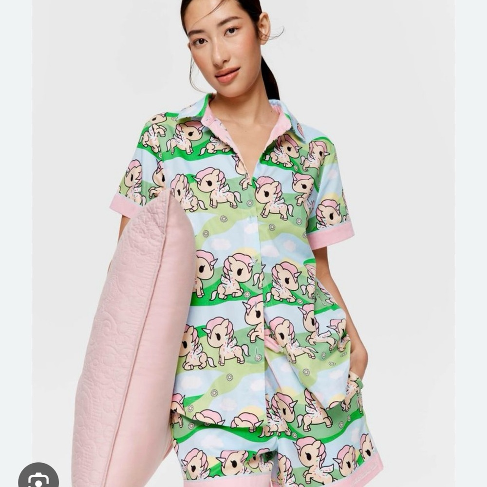 Peter Alexander Kids Pajama Set - Green and Pink Cartoon Print